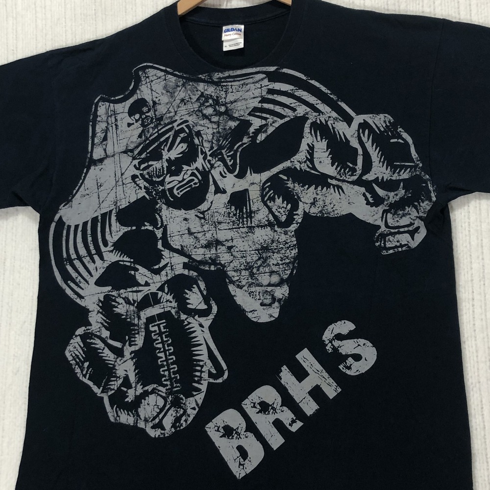 BRHS Football Skull Graphic T-Shirt Gildan Heavy Cotton Black XL Number 12‎